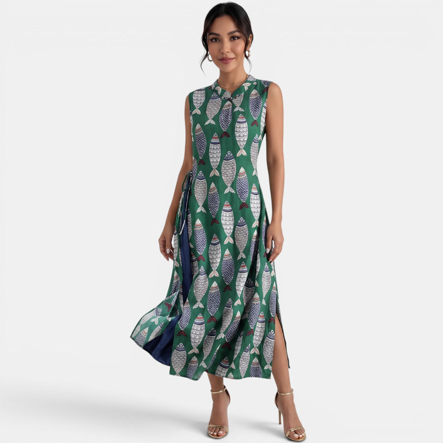 Vestido Lino Verde Midi Mujer Verano
