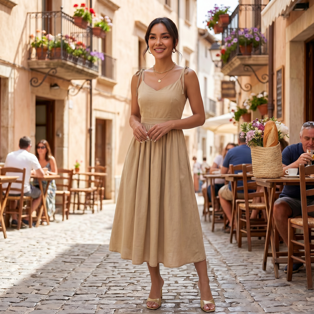 Vestido Midi Lino A-Line Verano
