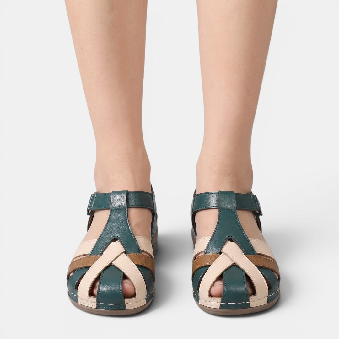 Sandalias Cuña Tiras Cruzadas Mujer Piel