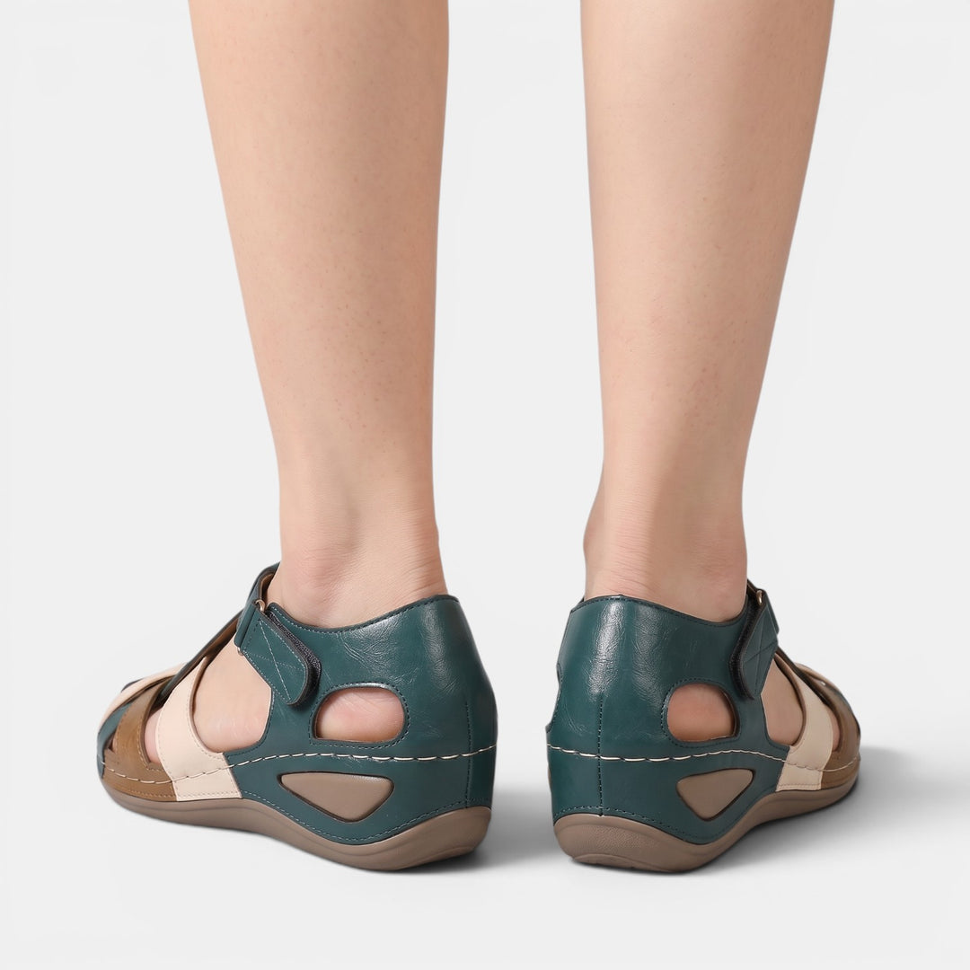 Sandalias Cuña Tiras Cruzadas Mujer Piel