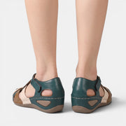 Women's Leather Crossover Strap Wedge Sandals