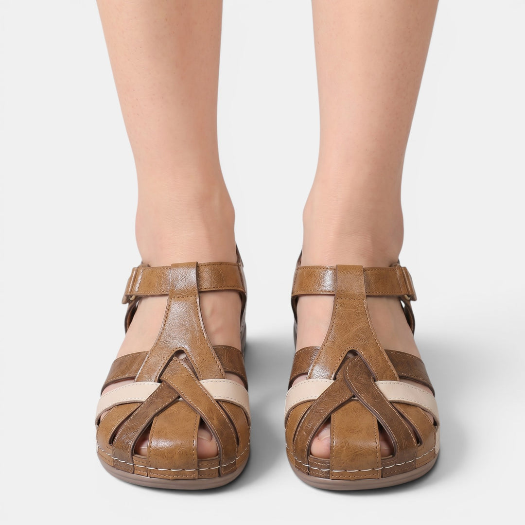 Sandalias Cuña Tiras Cruzadas Mujer Piel
