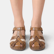 Women's Leather Crossover Strap Wedge Sandals