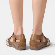 Women's Leather Crossover Strap Wedge Sandals