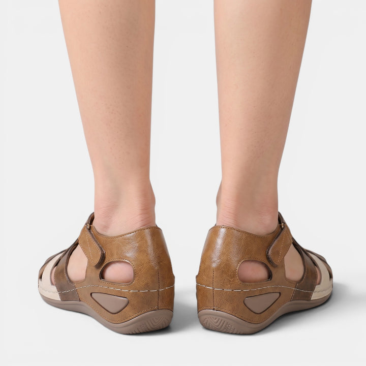 Sandalias Cuña Tiras Cruzadas Mujer Piel