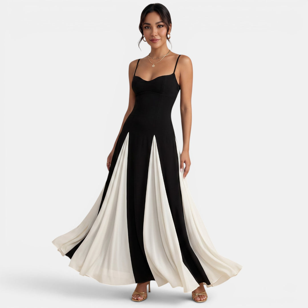 Vestido Largo Plisado Verano Negro y Blanco