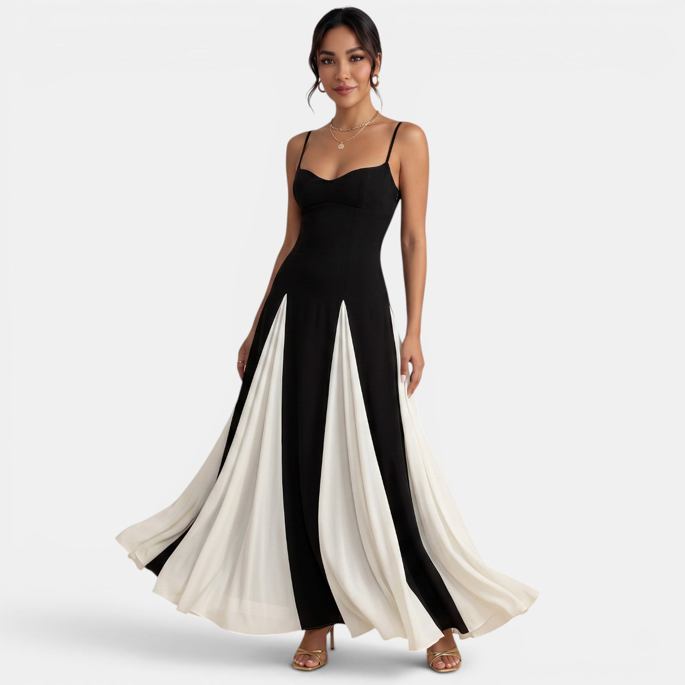Black and White Pleated Long Summer Dress