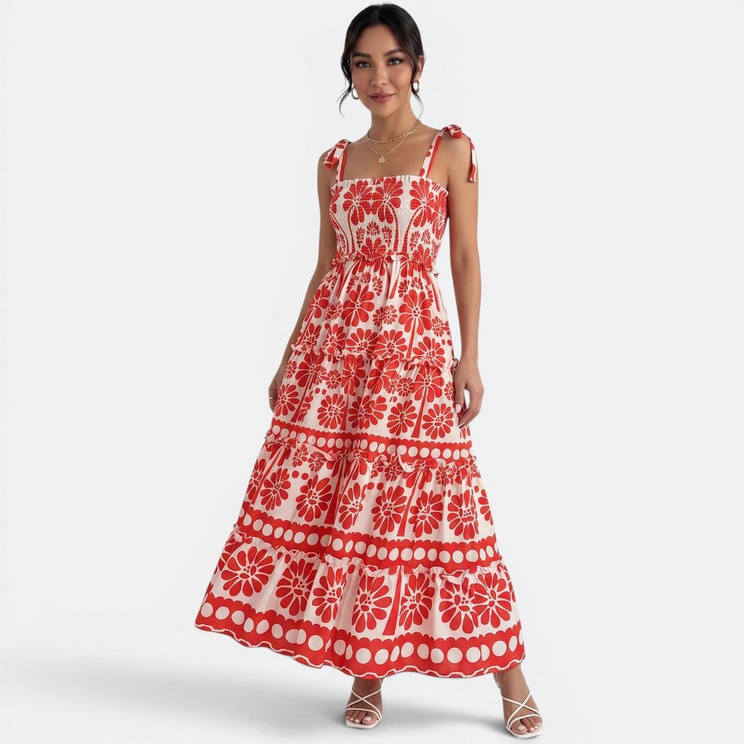 Vestido Rojo Largo Verano Playa Mujer