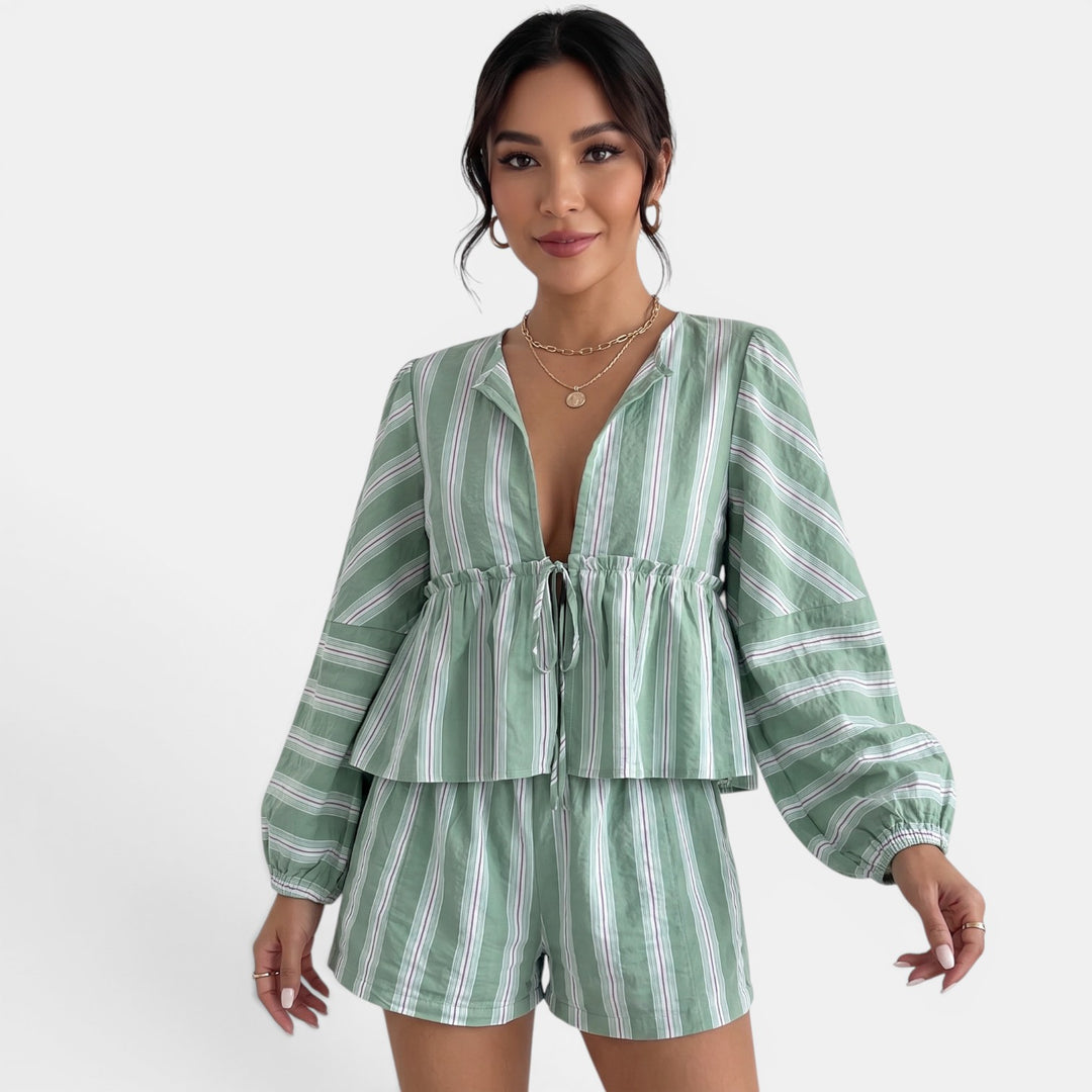 Conjunto Mujer Verano Rayas Verdes