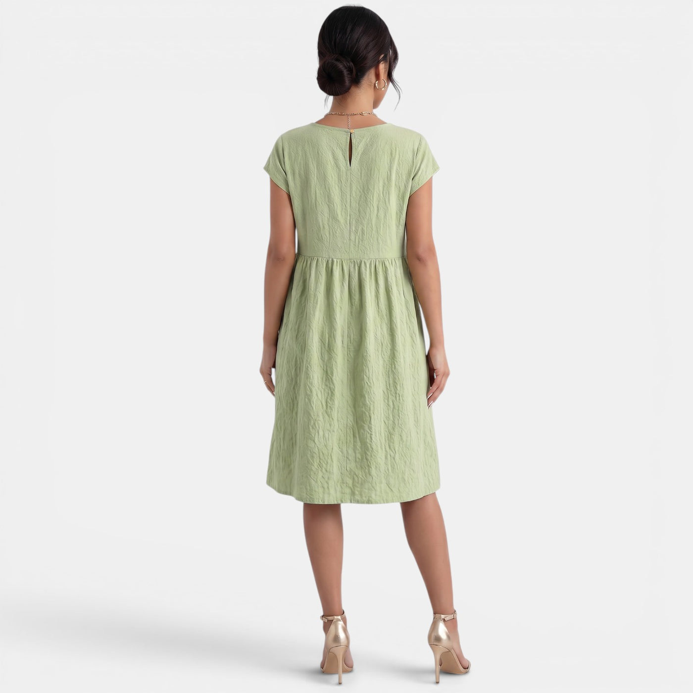 Women's Midi Cotton Linen Pleated Waist
