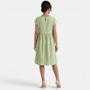 Women's Midi Cotton Linen Pleated Waist