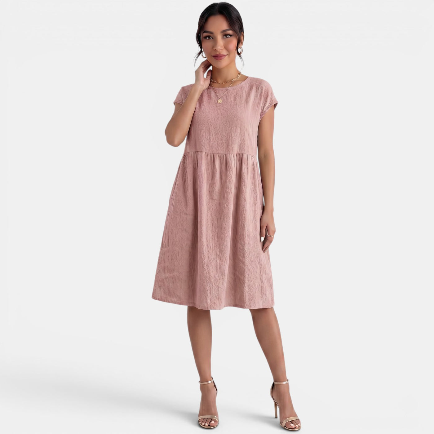 Women's Midi Cotton Linen Pleated Waist