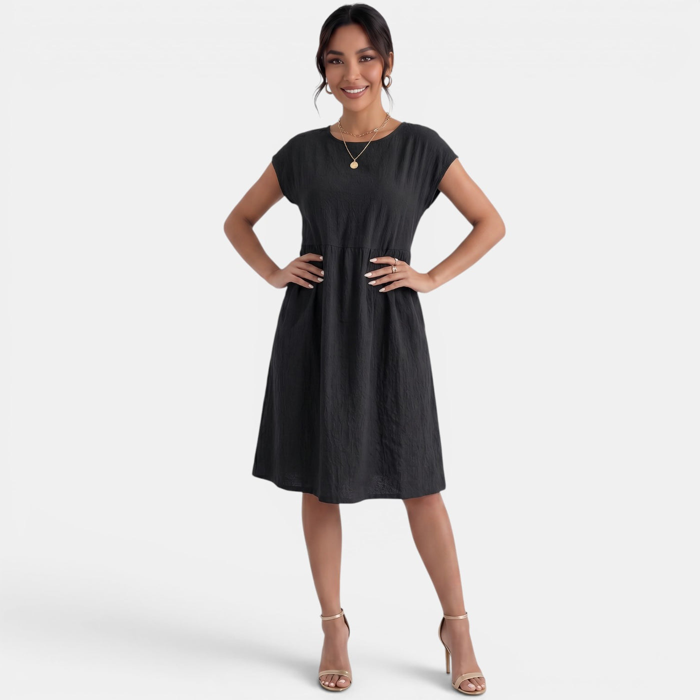 Women's Midi Cotton Linen Pleated Waist