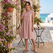Women's Midi Cotton Linen Pleated Waist