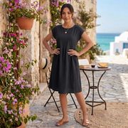 Women's Midi Cotton Linen Pleated Waist