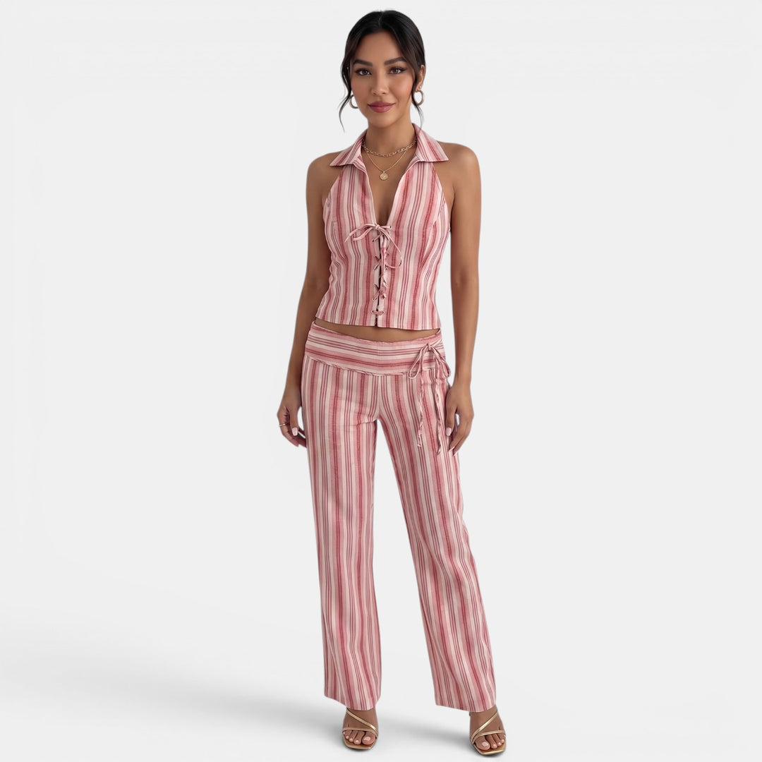 Conjunto Mujer Verano Rosa Rayas