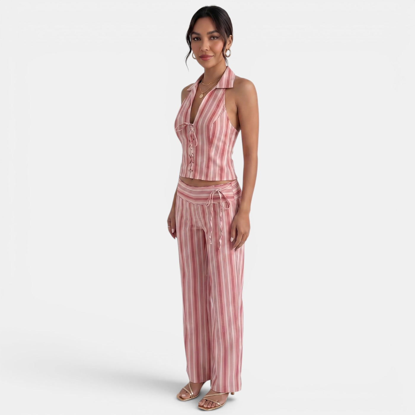 Conjunto Mujer Verano Rosa Rayas