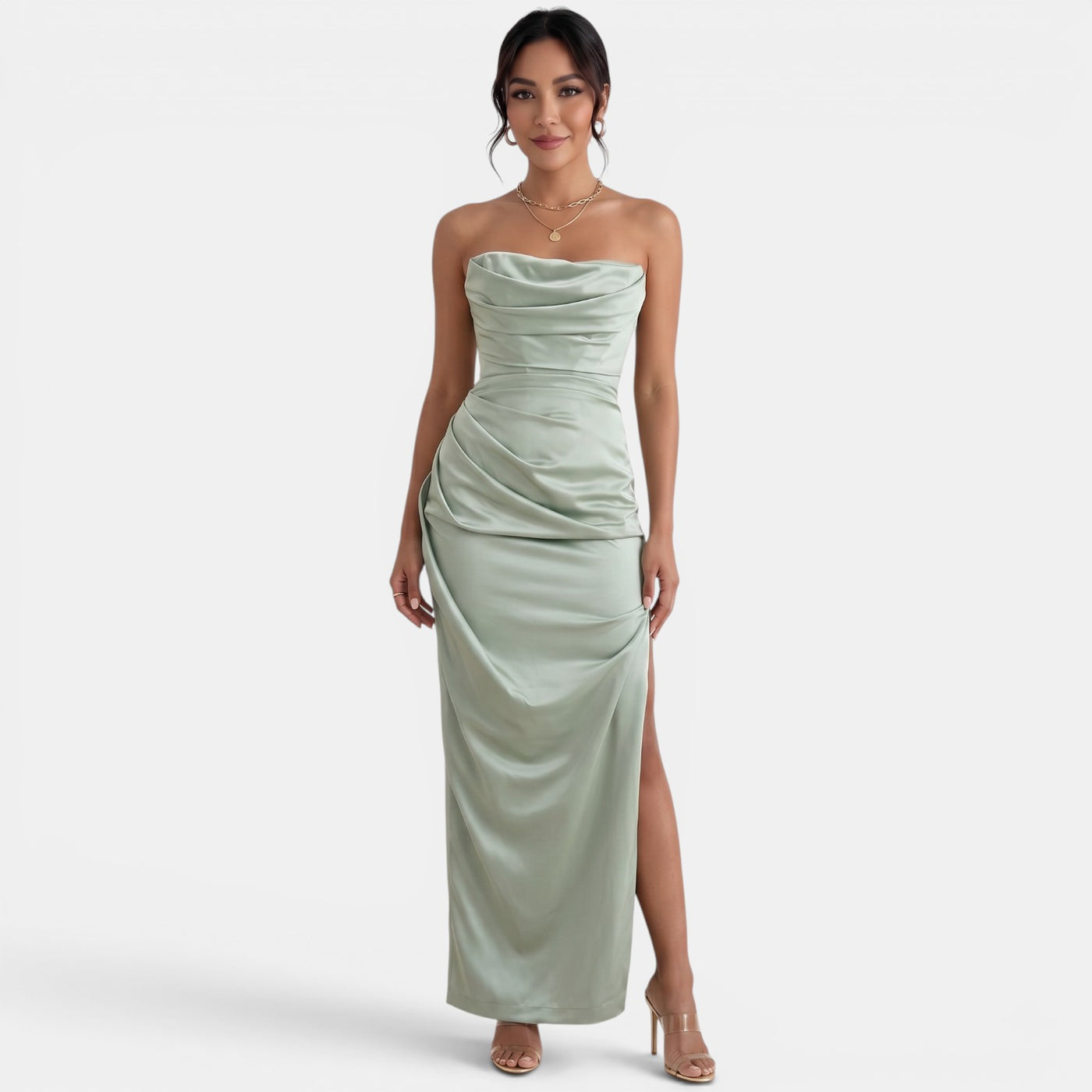Vestido Satinado Midi Elegante Mujer
