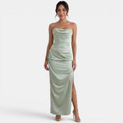 Vestido Satinado Midi Elegante Mujer