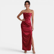 Vestido Satinado Midi Elegante Mujer