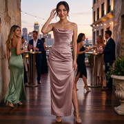 Vestido Satinado Midi Elegante Mujer