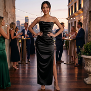 Vestido Satinado Midi Elegante Mujer