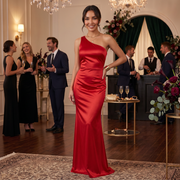 Women's One-Shoulder Asymmetrical Maxi Dress - Sleeveless
