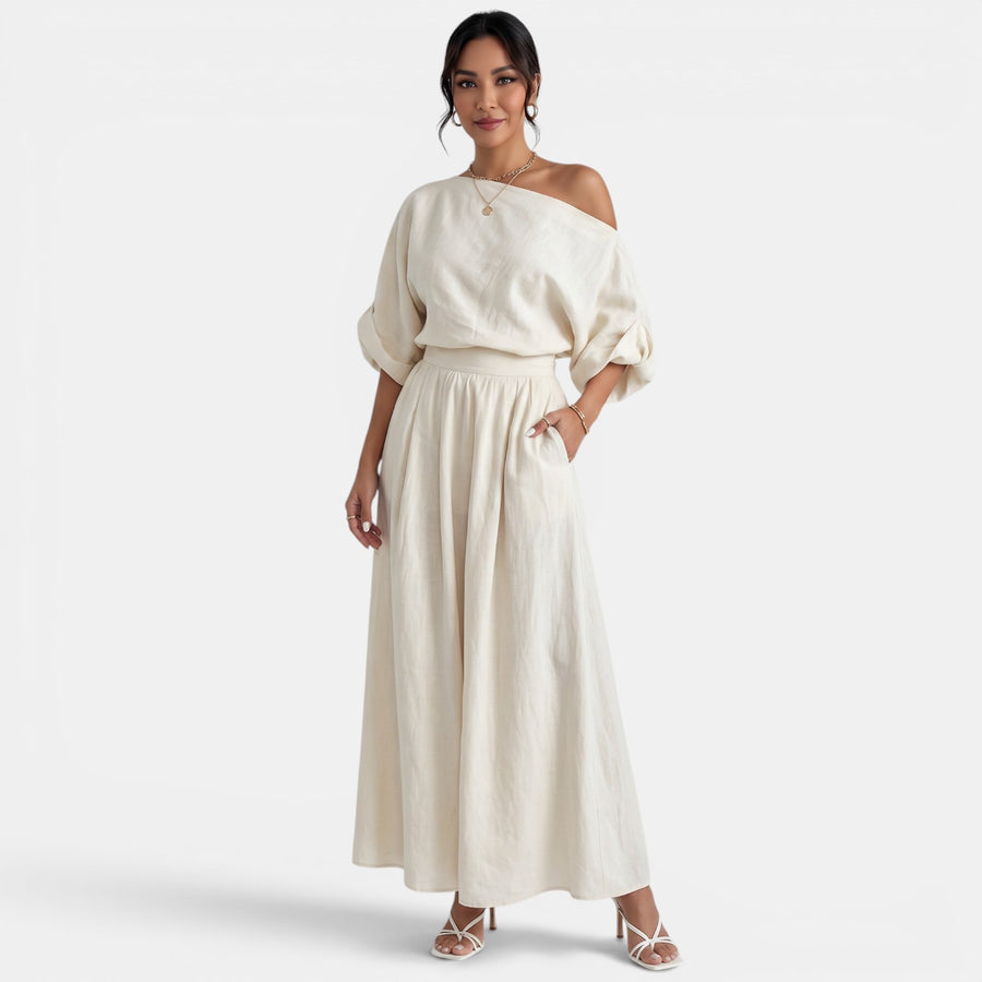Conjunto Mujer Top Bardot y Pantalón