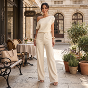 Conjunto Mujer Elegante Verano – Top Bardot Off Shoulder y Pantalón Palazzo Ancho