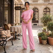 Conjunto Mujer Elegante Verano – Top Bardot Off Shoulder y Pantalón Palazzo Ancho