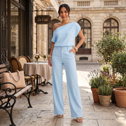 Conjunto Mujer Elegante Verano – Top Bardot Off Shoulder y Pantalón Palazzo Ancho