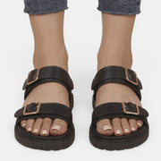 Women's Black Platform Sandals with Buckle