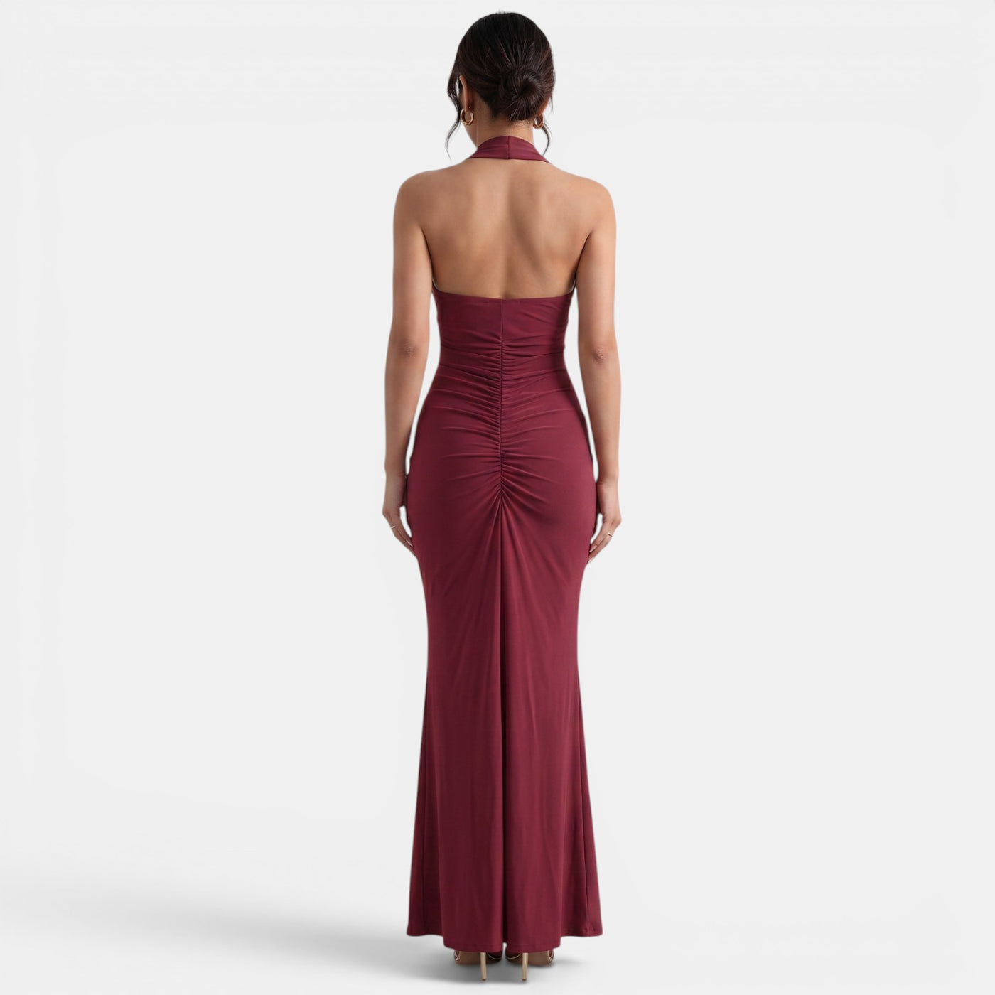 Red Halter V-Neck Maxi Dress