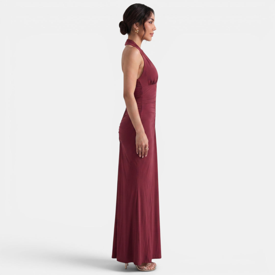 Vestido Largo Rojo Halter Escote V