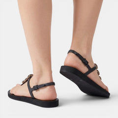 Women's Flat Summer Sandals - Herringbone Strap Design, Open Toe