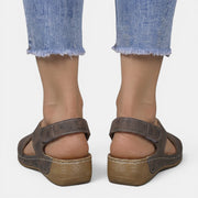 Women's Leather Platform Wedge Sandals