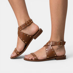 Women's Studded Flat Thong Sandals - Slip-On Toe Post Design