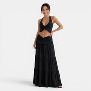 Halter Top and Long Ruffled Skirt Set