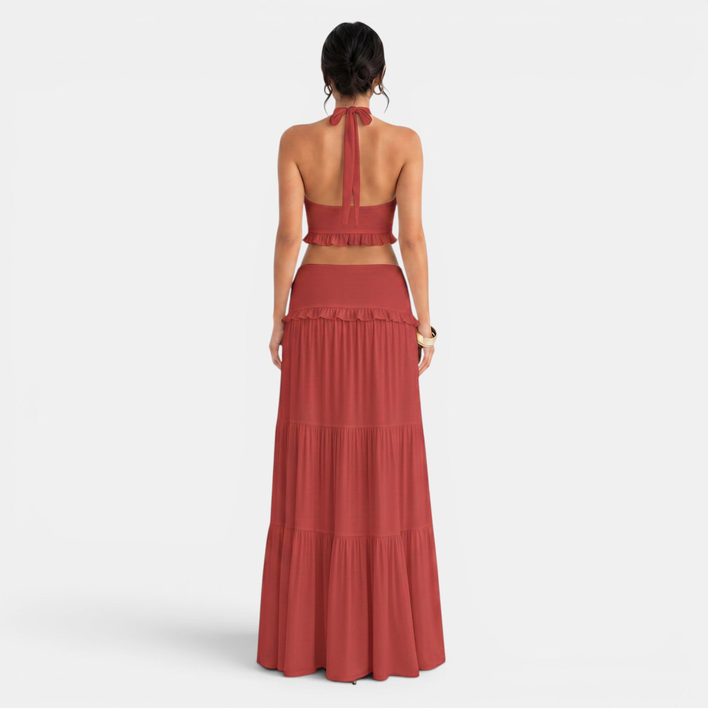 Halter Top and Long Ruffled Skirt Set