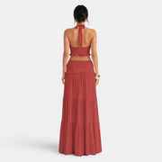 Halter Top and Long Ruffled Skirt Set