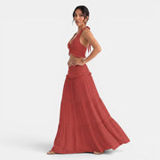 Halter Top and Long Ruffled Skirt Set