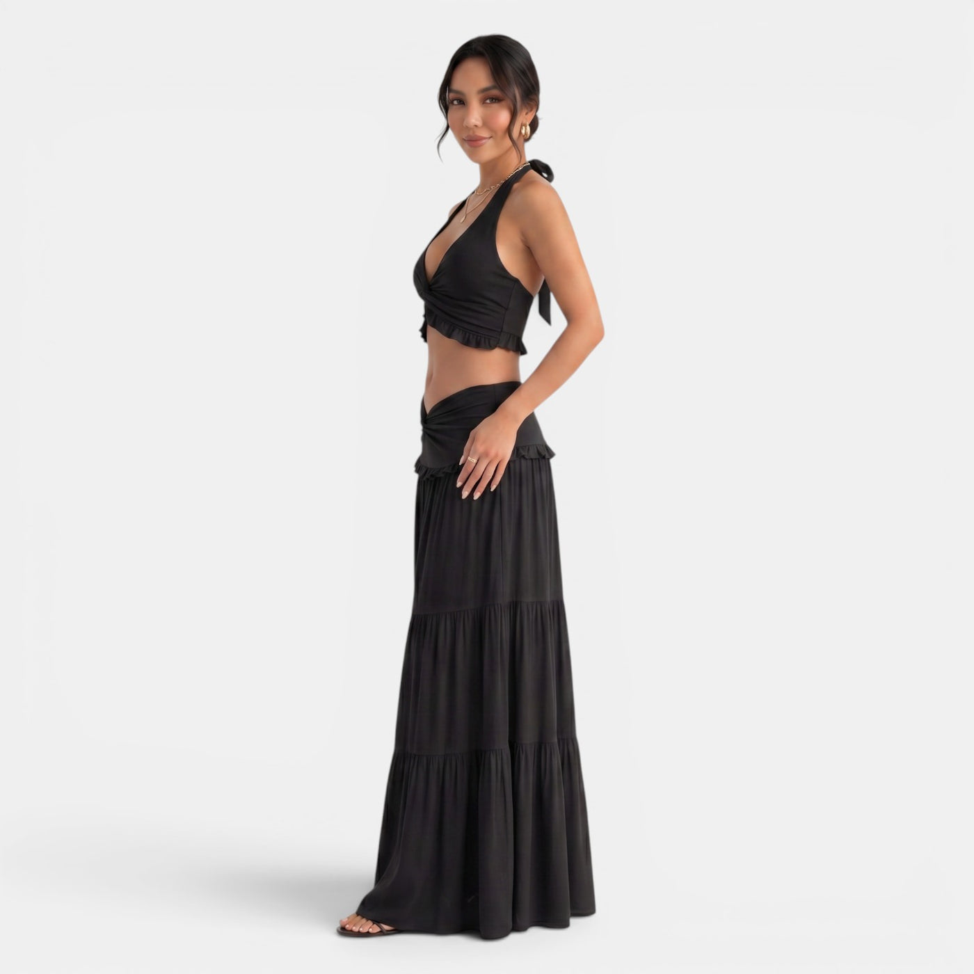 Halter Top and Long Ruffled Skirt Set