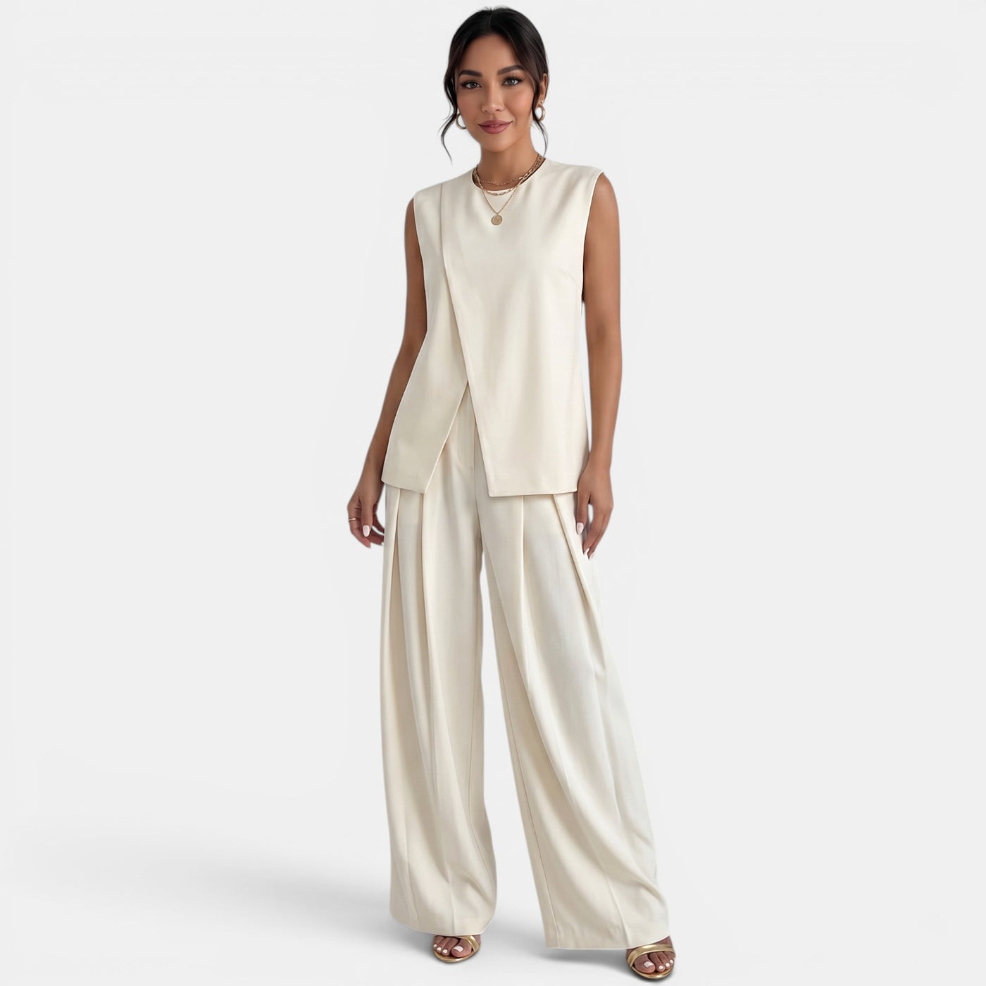 Women's Beige Vest Set