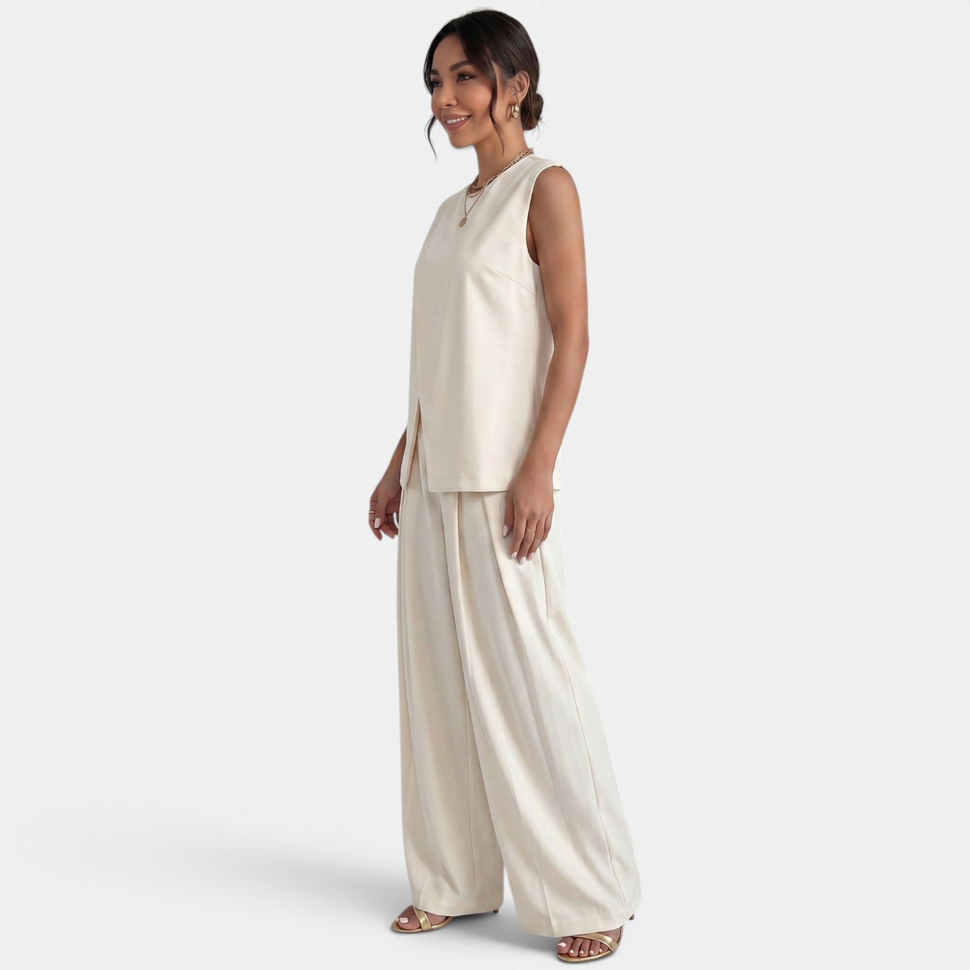 Women's Beige Vest Set