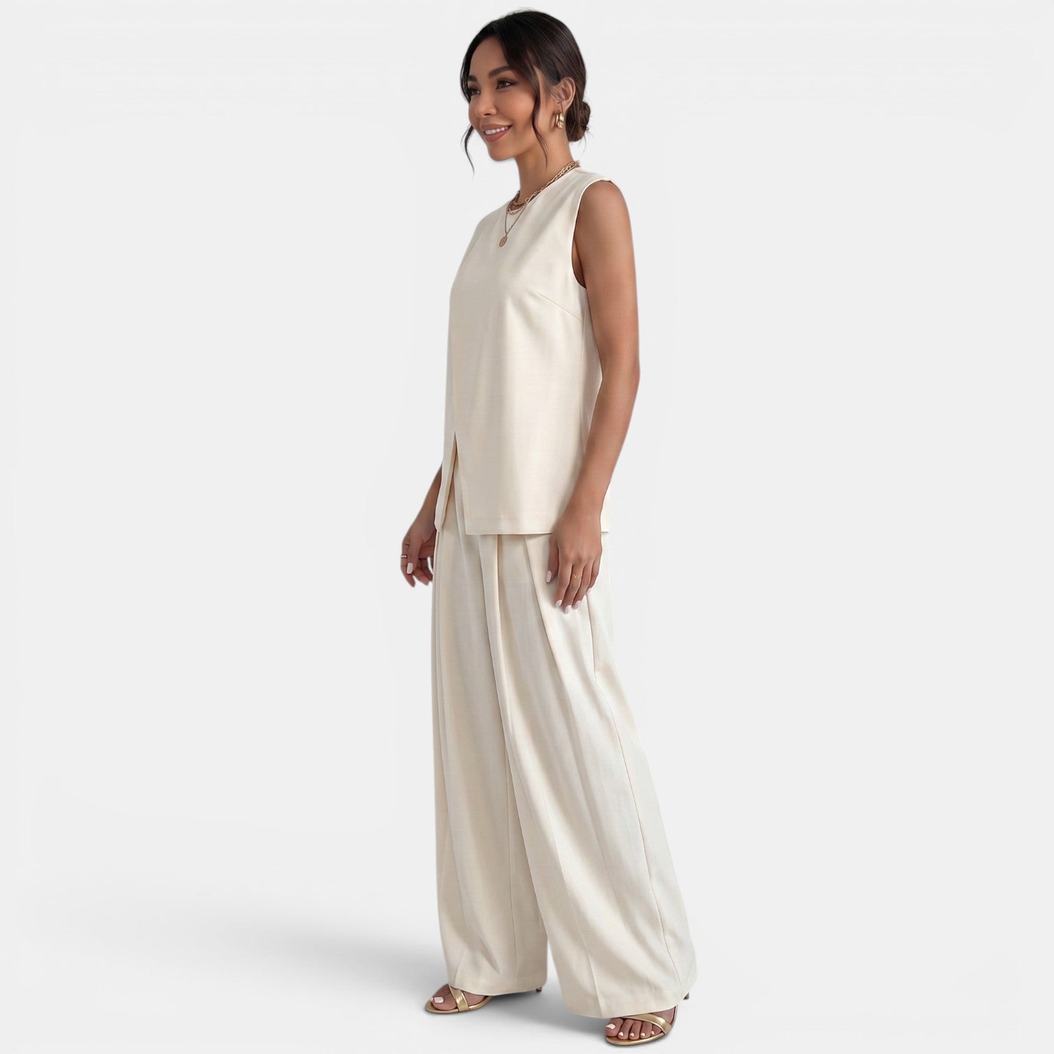 Women's Beige Vest Set