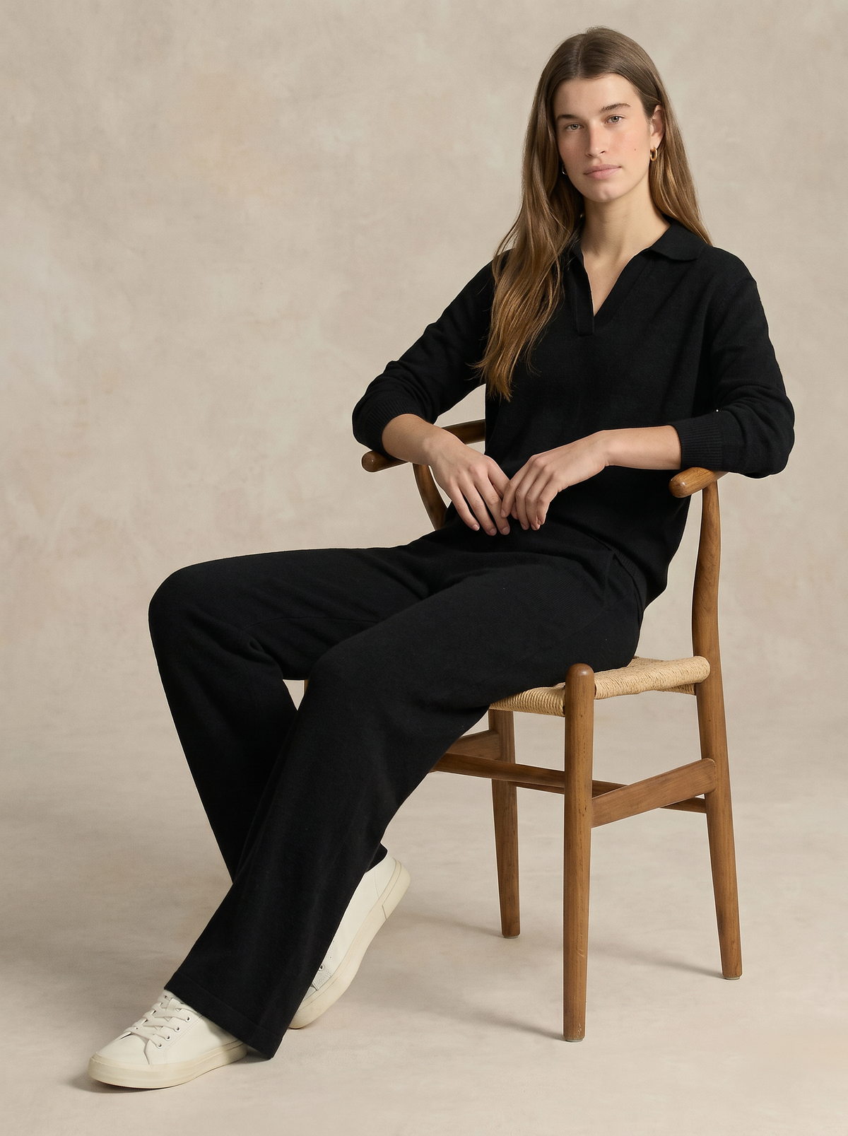 Women's Knitted Polo and Harem Pants Set