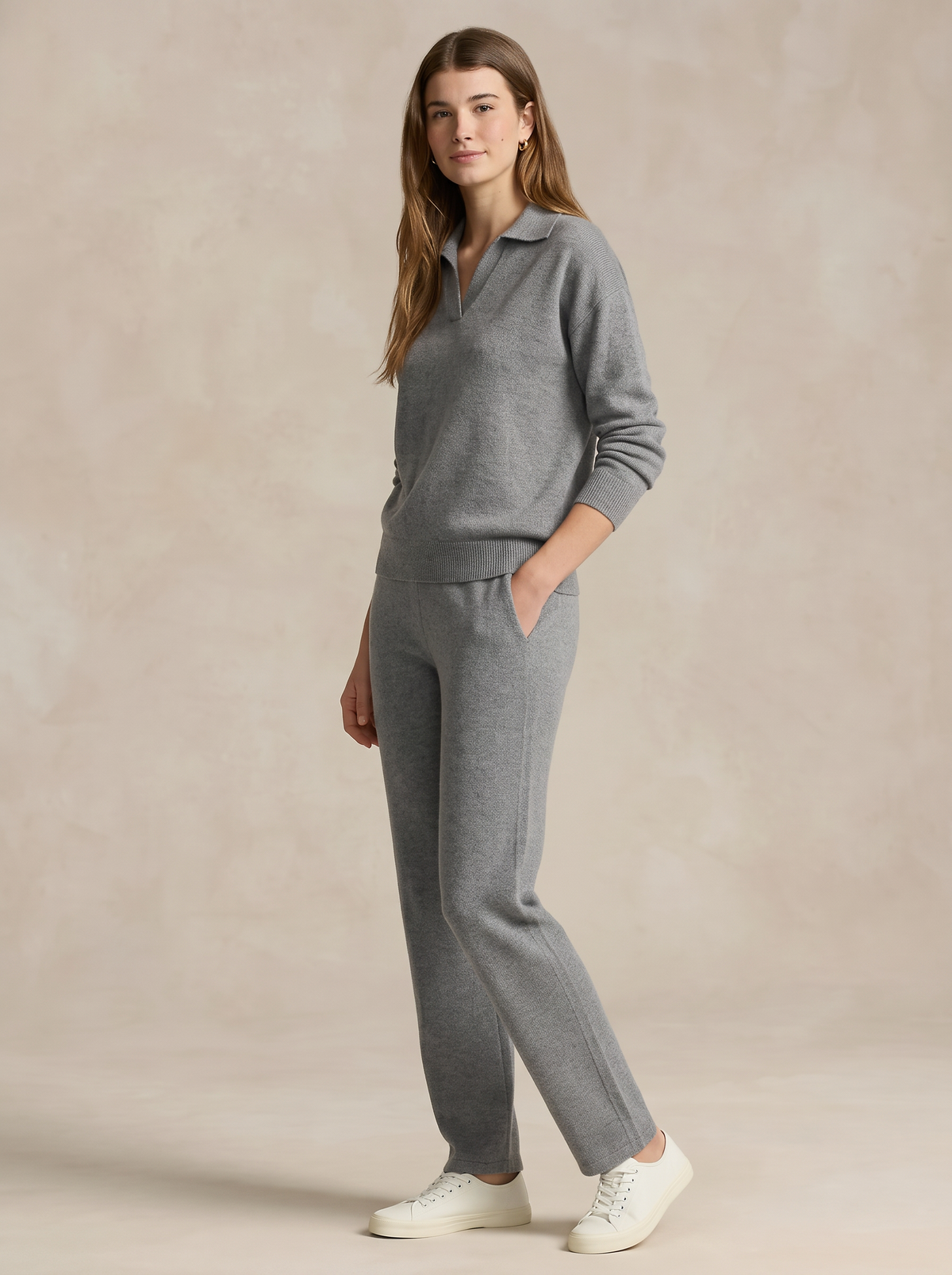 Women's Knitted Polo and Harem Pants Set