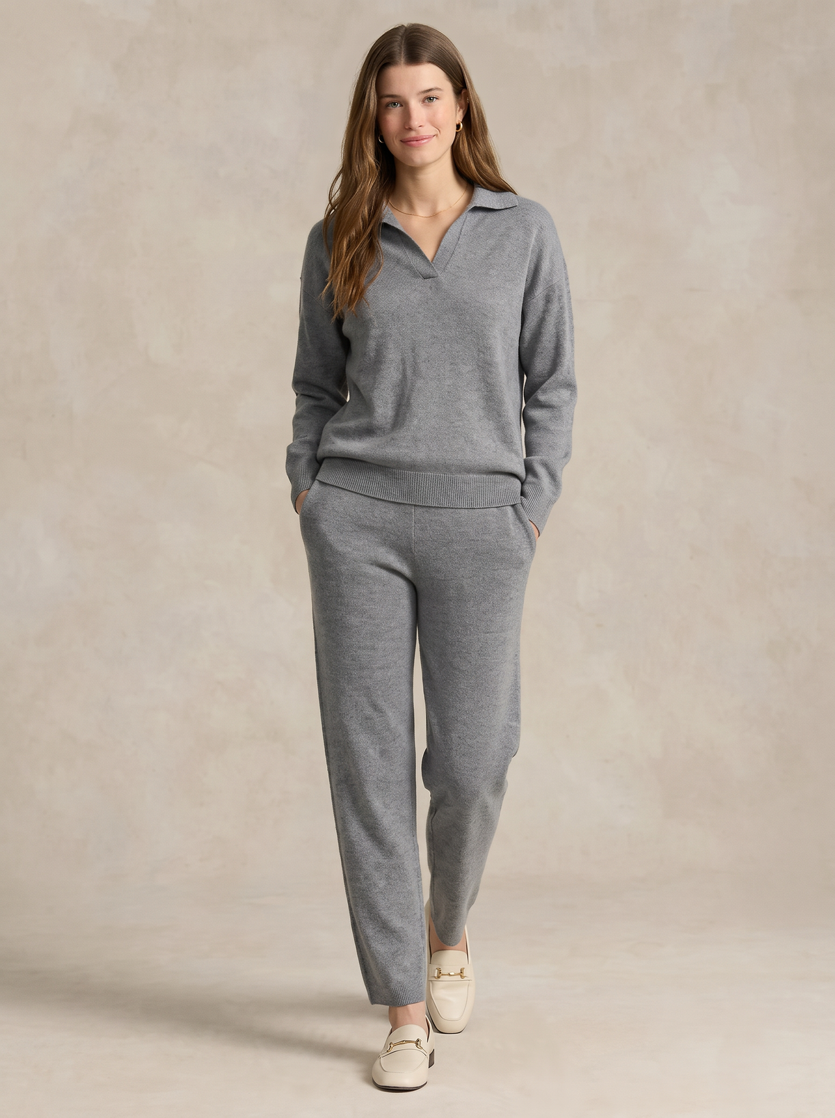 Women's Knitted Polo and Harem Pants Set