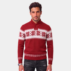 Jersey Navideño Hombre Punto Jacquard Rojo Cuello Alto