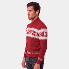Jersey Navideño Hombre Punto Jacquard Rojo Cuello Alto